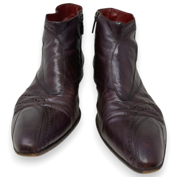 Jo Ghost Boots Mens 40 US 7 Burgundy Leather Side Zip Pointed Toe Brogue Italy main image 4